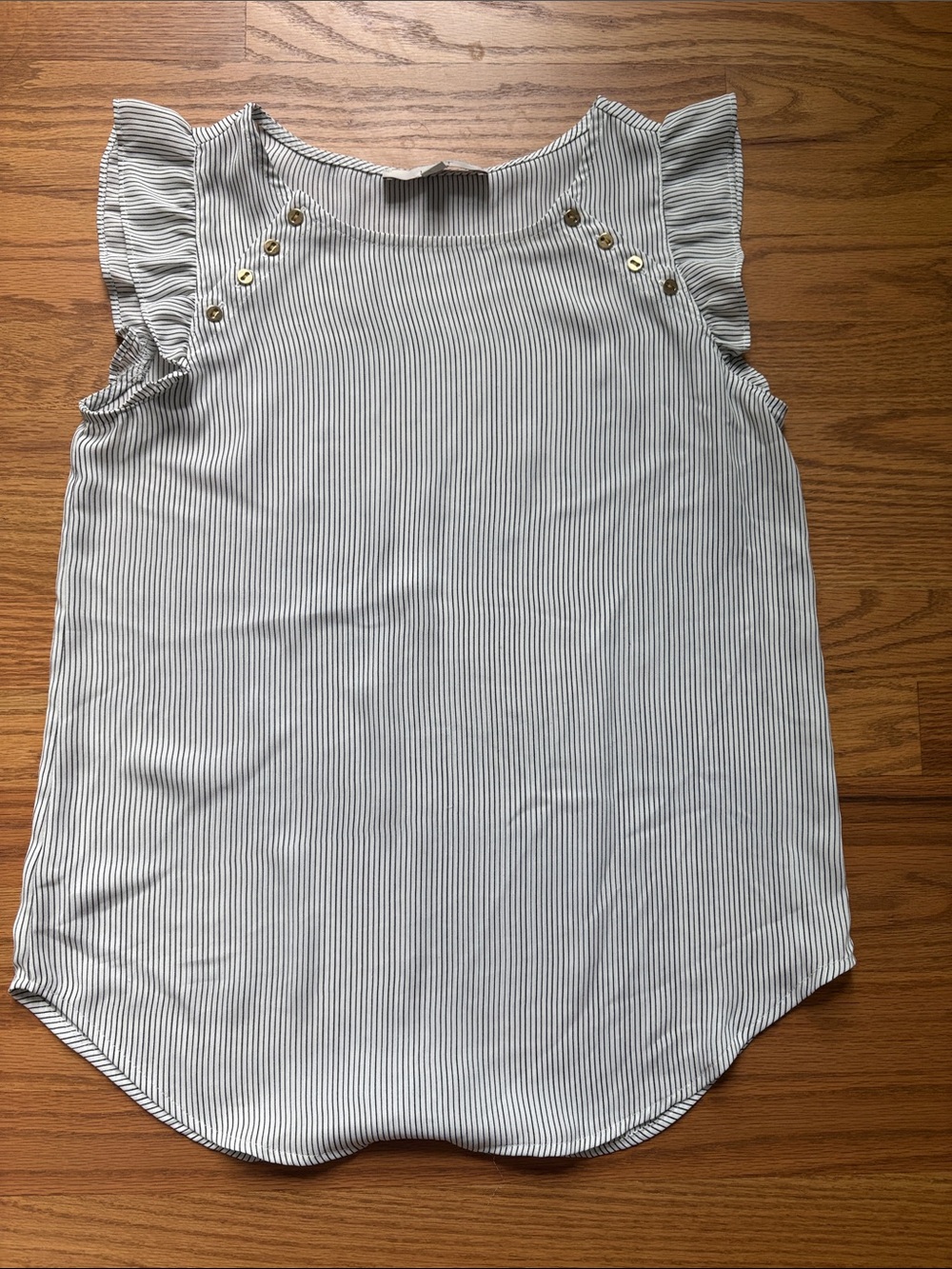 Sleeveless Ruffle Shoulder Stripe Top - White/Blue